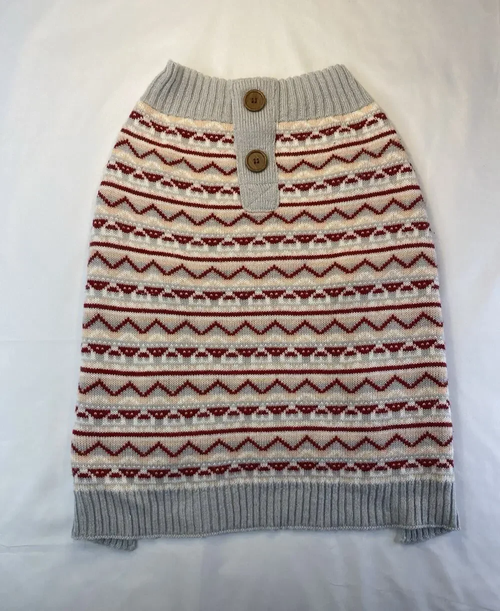 Vibrant Life L Dog Sweater Knit Warm Gray Red White Fair Isle S0907 RN52469